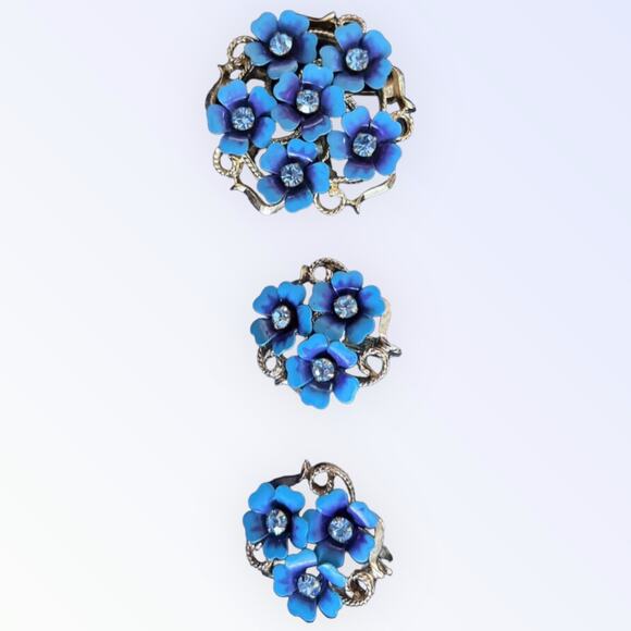 Avon Vintage Blue  Forget Me Not Love Blossom Set Convertible Brooch  Earring - Picture 7 of 7